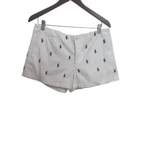 Polo Ralph Lauren White Pony bPrint Chino Shorts Women's Size 8 Preppy